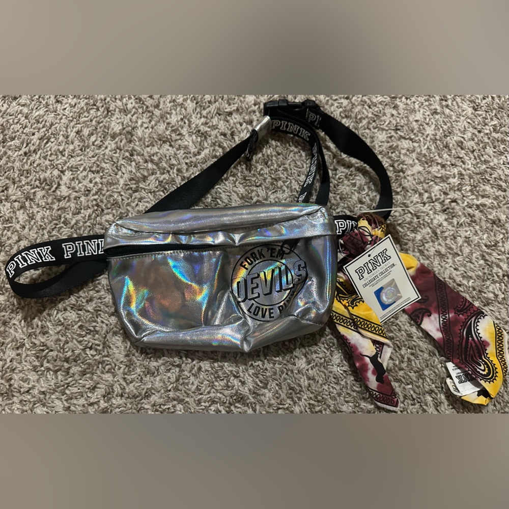 NWT Victoria Secret PINK Collegiate Collection Holographic Fanny Pack